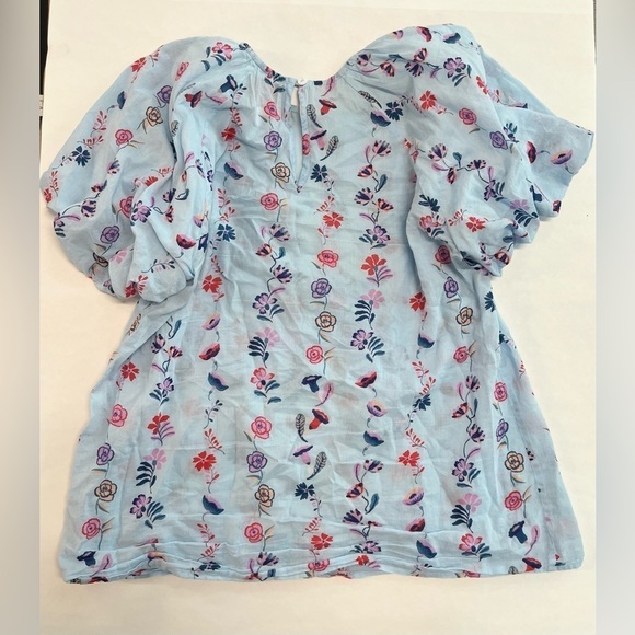 BANJANAN Santos Top in Misty Floral Blue Puff Sleeve Flowers Medium - Picture 2 of 7